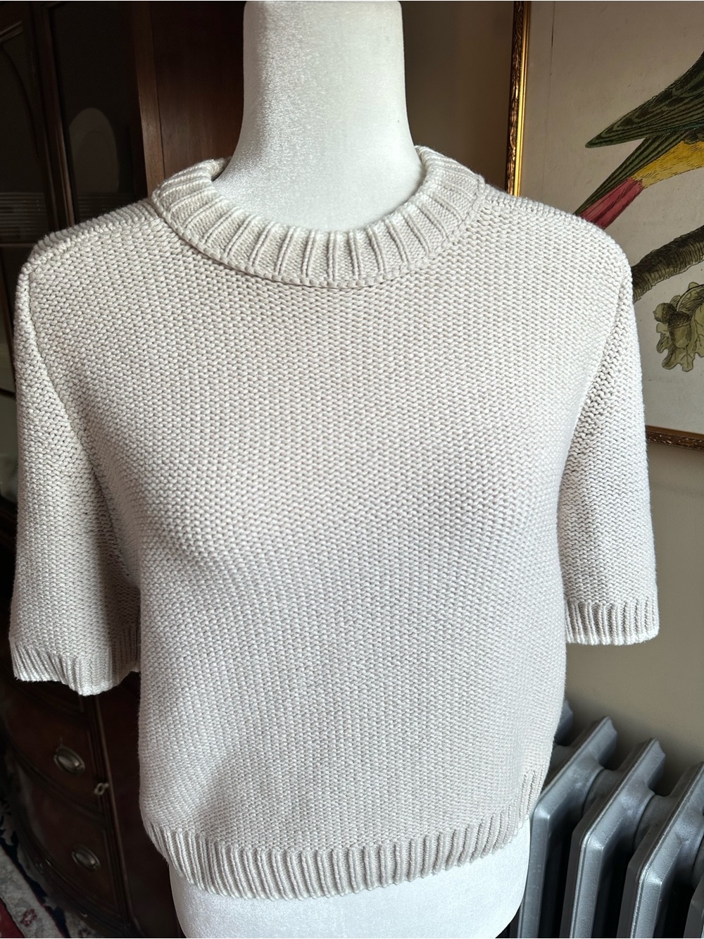 Willow & Wind Cream Short Sleeve Chunky Knit Top Womens Sz S Neutral Minimalist